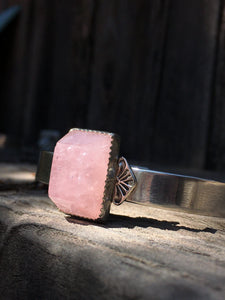 Geometric cut rose quartz cuff - size M/L