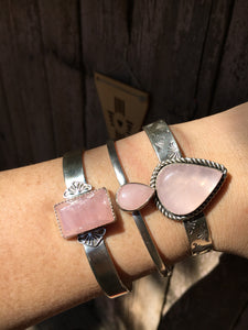 Stamped rose quartz cuff - size S/M