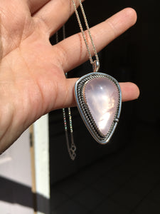 Shimmery rose quartz pear necklace