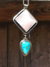 Load image into Gallery viewer, Rose quartz pyramid with Sierra Nevada turquoise necklace
