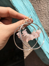 Load image into Gallery viewer, Rose quartz bead hoop earrings