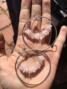Rose quartz bead hoop earrings