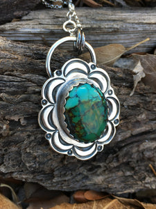 Moon stamped pendant with Hubei turquiose