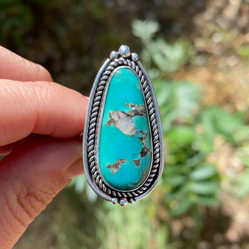 Turquoise Mountain with Quartz Inclusions Statement Ring — size 6