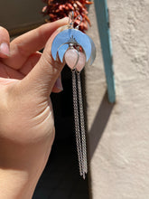 Load image into Gallery viewer, Crescent Moon Rose Quartz Chain Dangles—Sun Rays