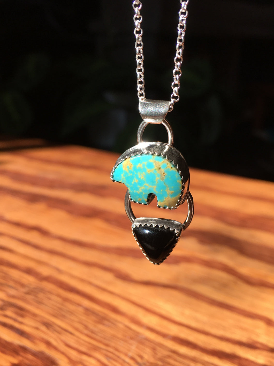Osito Necklace #5 - Light teal turquoise with black onyx