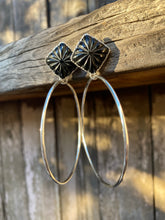 Load image into Gallery viewer, Carved black onyx post hoops