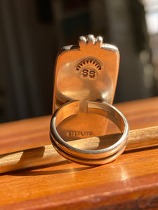Carved Rainbow Moonstone Bar Ring—size 8