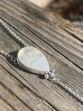 Load image into Gallery viewer, Rainbow Moonstone with Carved Turquoise Flower Lariat