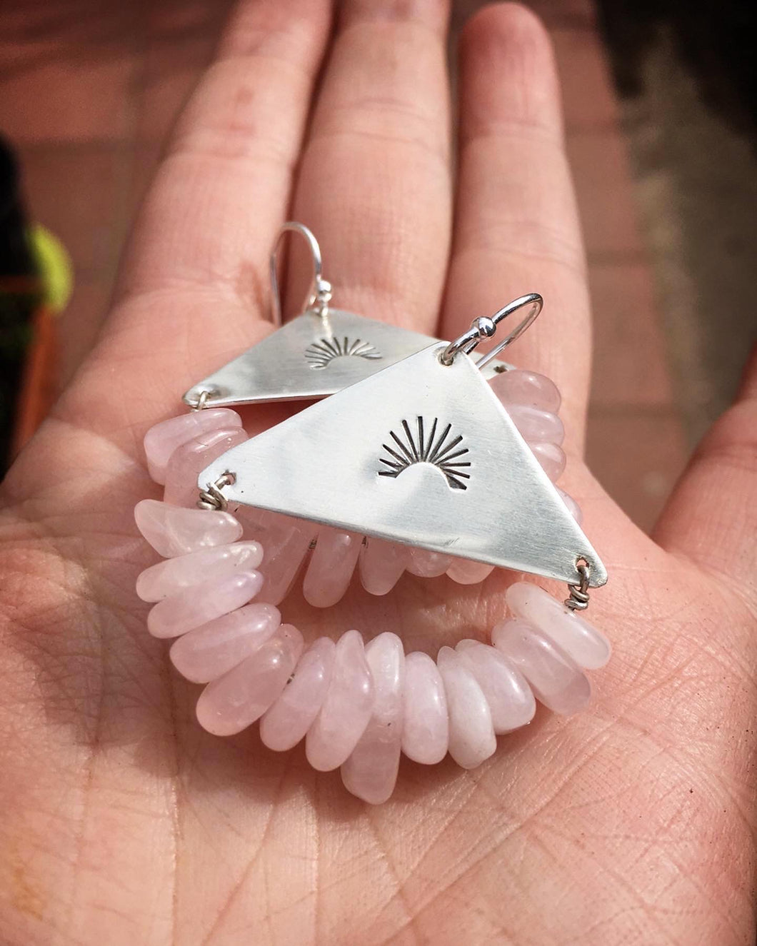 Rose quartz half sun earrings (custom listing)