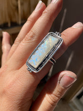 Load image into Gallery viewer, Carved Rainbow Moonstone Bar Ring—size 8