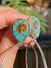Load image into Gallery viewer, Turquoise Inlay Ammonite Post Hoops