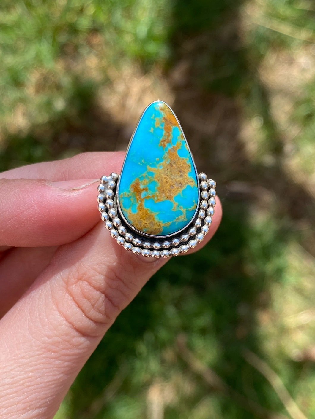 Kingman Turquoise with Gold Matrix Ring - size 6.5
