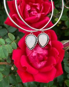 Beaded Rose Quartz Dangle Hoops