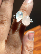 Load image into Gallery viewer, Rose Quartz and Rainbow Moonstone Double Ring: size 6-7