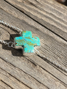 Kingman Turquoise 'X' with Black Onyx Lariat Necklace