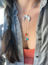 Load image into Gallery viewer, Rainbow Moonstone with Carved Turquoise Flower Lariat