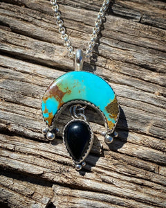 Kingman Turquoise Crescent Moon with Onyx Statement Necklace