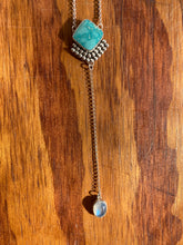 Load image into Gallery viewer, Whitewater Turquoise with Rosecut Moonstone Lariat