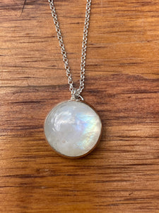 Simple Round Rainbow Moonstone Necklace