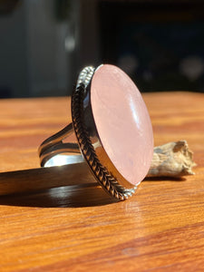 Big Juicy Rose Quartz Marquis Statement Ring—size 9.25