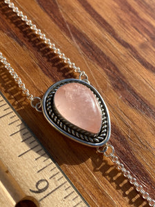 Rose Quartz Pear with Moonstone Lariat Necklace