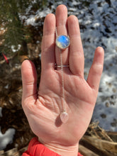 Load image into Gallery viewer, Round Moonstone with Rose Quartz Lariat Necklace