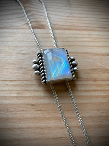 Shimmery Rainbow Moonstone Chain Bolo Necklace