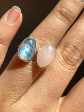 Load image into Gallery viewer, Rose Quartz and Rosecut Moonstone Double Ring: size 7-8
