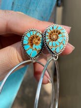 Load image into Gallery viewer, Turquoise Inlay Ammonite Post Hoops