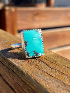 Teal Hubei Turquoise with Black Matrix Ring - size 10