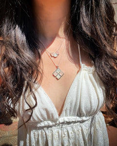 Moonstone and Rose Quartz Square Cluster Necklace + Earrings Set