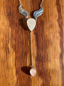 Carved Moonstone with Rose Quartz Statement Lariat