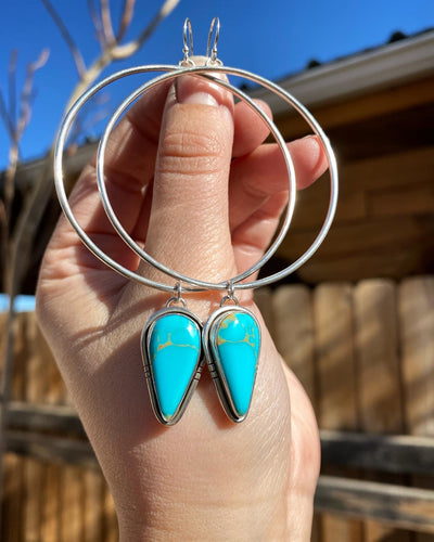 Bright Blue Natural Royston Turquoise Hoops