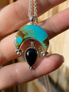 Kingman Turquoise Crescent Moon with Onyx Statement Necklace