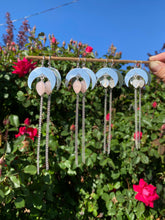 Load image into Gallery viewer, Crescent Moon Rose Quartz Chain Dangles—Flowers