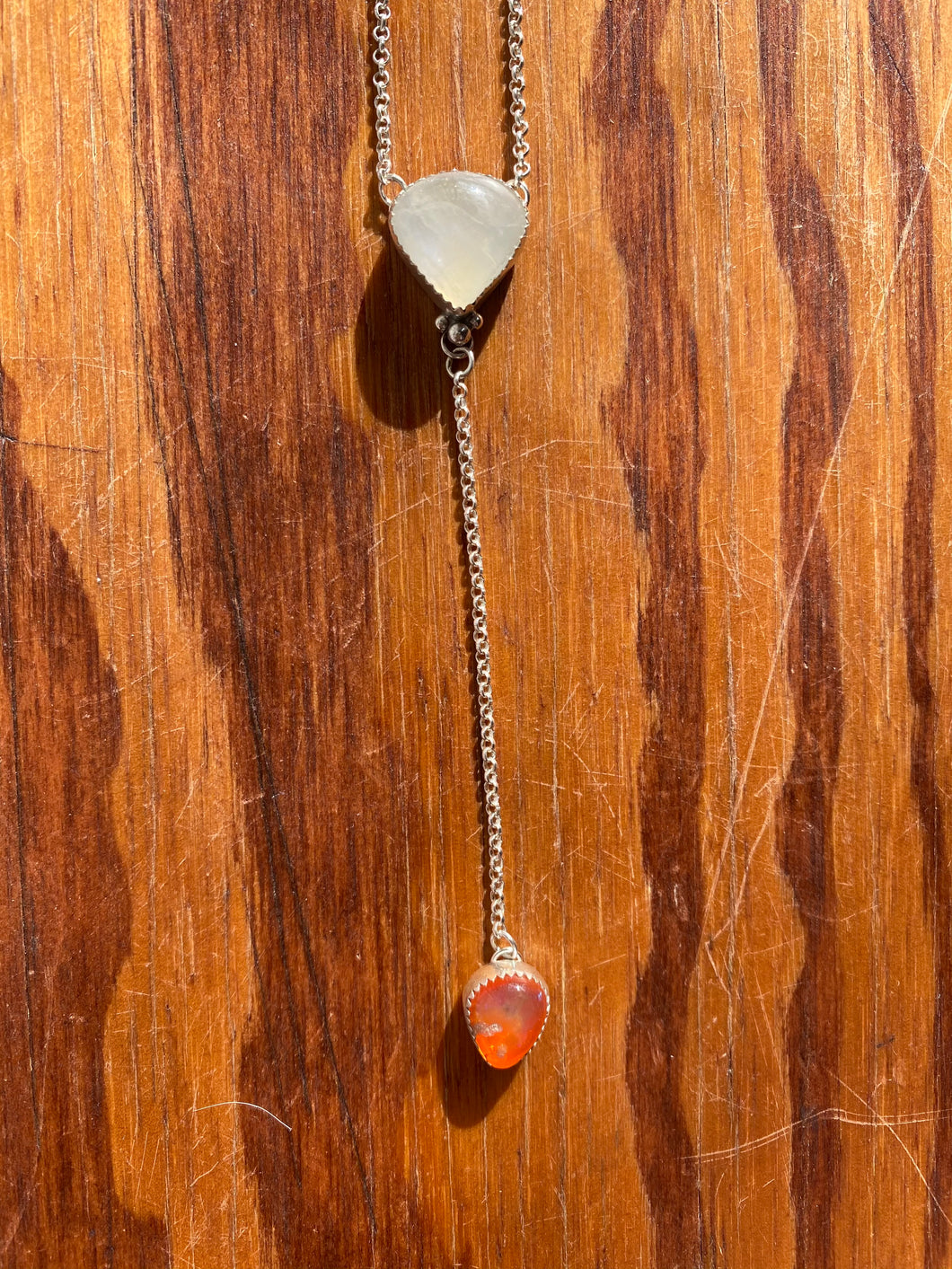 Moonstone with Mexican Jelly Opal Lariat Necklace