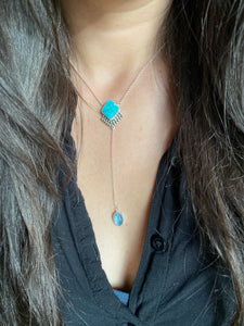 Whitewater Turquoise with Rosecut Moonstone Lariat