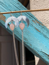 Load image into Gallery viewer, Crescent Moon Rose Quartz Chain Dangles—Sun Rays