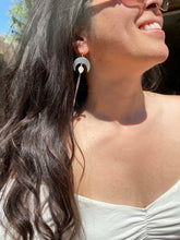 Load image into Gallery viewer, Crescent Moon Moonstone Chain Dangles—Flowers