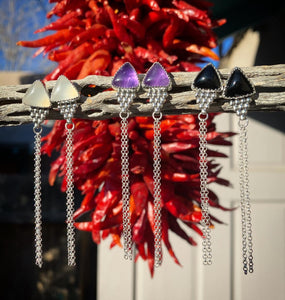 Black onyx chain dangle earrings