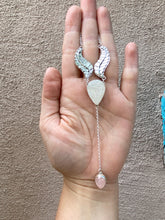 Load image into Gallery viewer, Carved Moonstone with Rose Quartz Statement Lariat