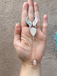 Carved Moonstone with Rose Quartz Statement Lariat