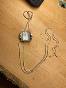 Shimmery Rainbow Moonstone Chain Bolo Necklace