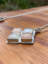 Load image into Gallery viewer, Moonstone and Rose Quartz Square Cluster Necklace + Earrings Set