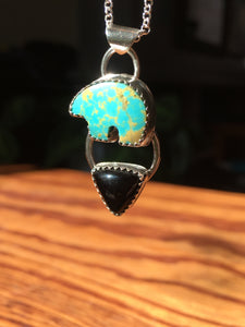 Osito Necklace #5 - Light teal turquoise with black onyx