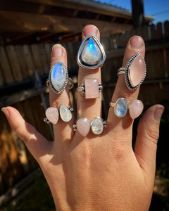 Beaded Moonstone Marquis Ring—size 10.5