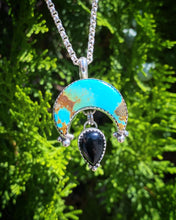 Load image into Gallery viewer, Kingman Turquoise Crescent Moon with Onyx Statement Necklace