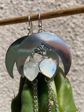 Load image into Gallery viewer, Crescent Moon Moonstone Chain Dangles—Flowers