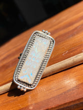 Load image into Gallery viewer, Carved Rainbow Moonstone Bar Ring—size 8